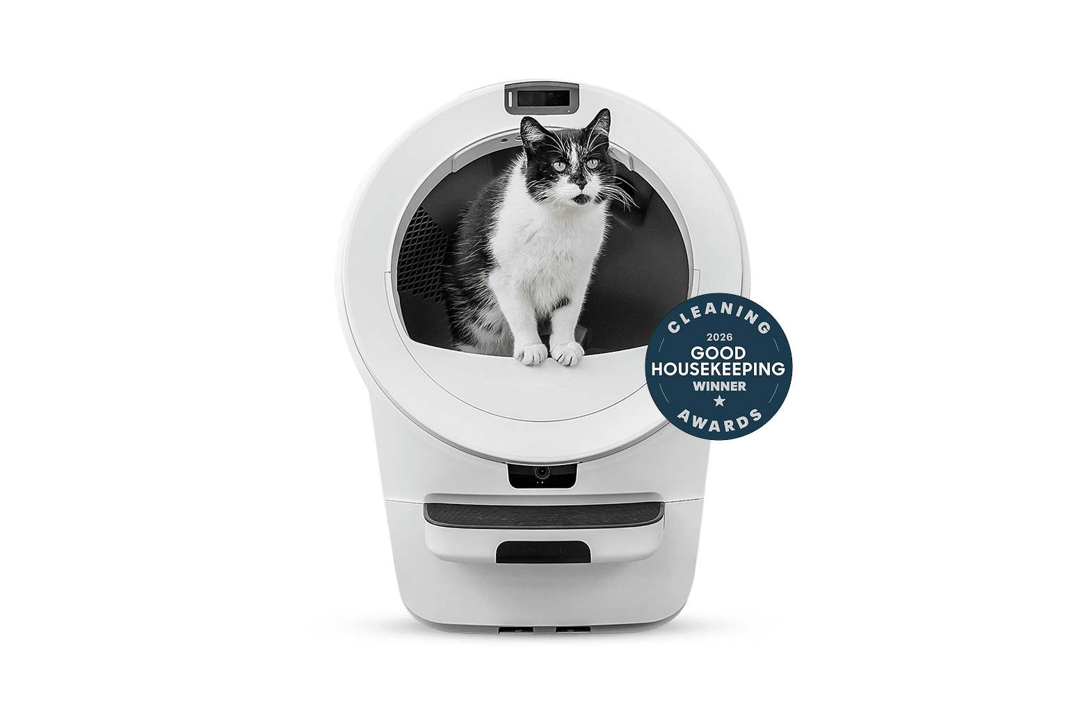 Litter-Robot 5 Pro — 2026 Good Housekeeping Award winner, AI camera health monitoring and WhiskerTag RFID per-cat tracking